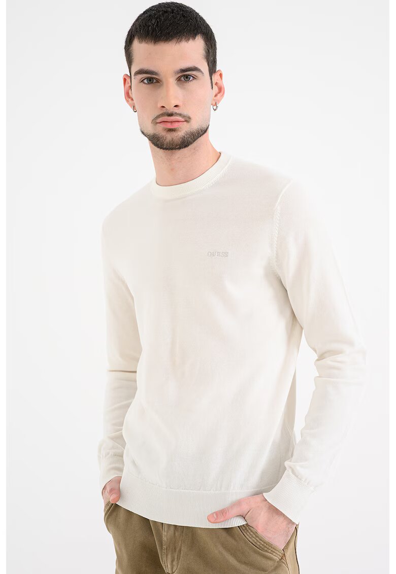 GUESS Pulover tricotat fit cu decolteu la baza gatului - Alb murdar