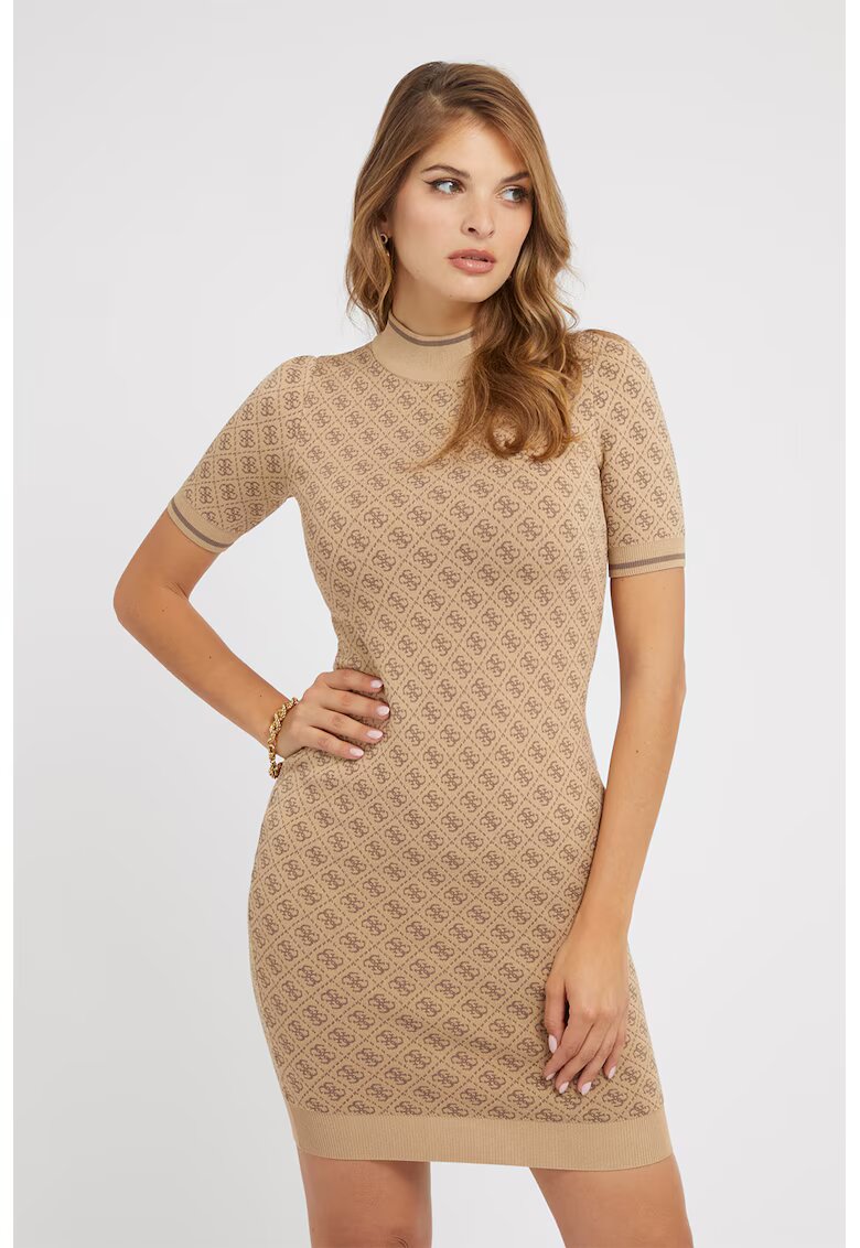GUESS Rochie bodycon cu imprimeu logo Lise - Maro camel