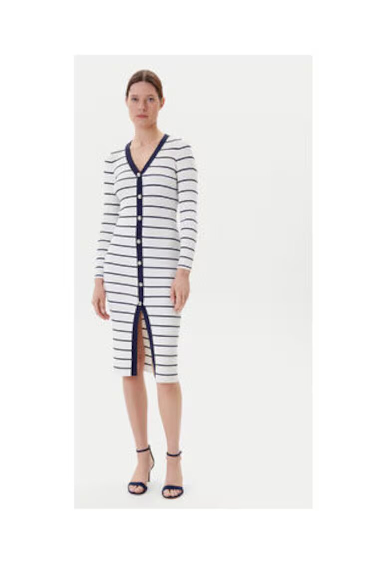 GUESS Rochie cambrata cu decolteu in V si model cu dungi