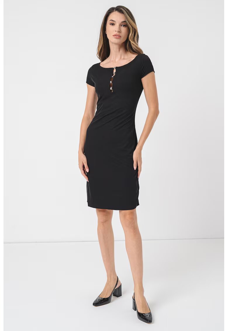 GUESS Rochie cambrata din amestec de modal cu aplicatie logo metalica - Negru
