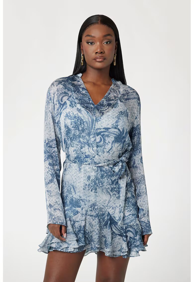 GUESS Rochie cu croiala in A - imprimeu si decolteu in V - Albastru lavanda/Transparent