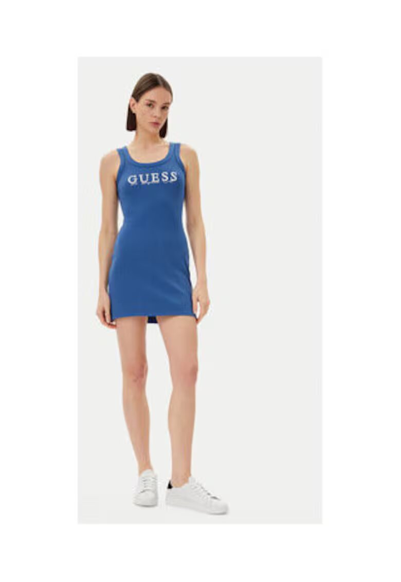 GUESS Rochie fara maneca cu imprimeu logo - Albastru