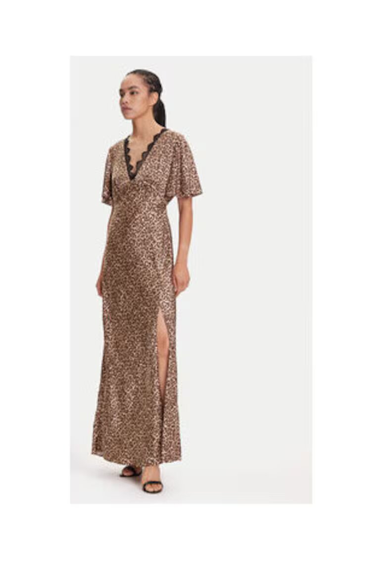 GUESS Rochie lungă animal print cu decolteu în V și despicatura laterala