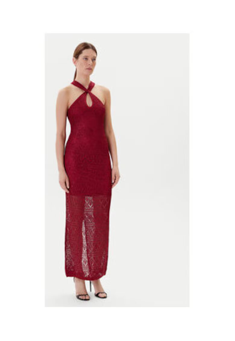 GUESS Rochie lunga - tricotata - cu detaliu rasucit - Visiniu