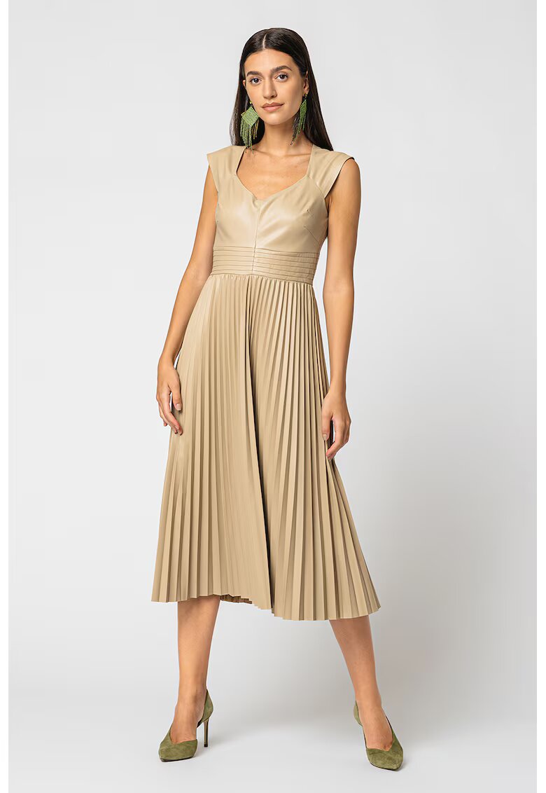 GUESS Rochie midi de piele ecologica si pliuri - Bej