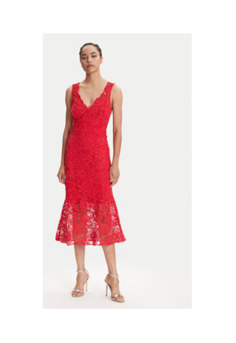 GUESS Rochie midi din dantelă cu decolteu în V și tiv evazat