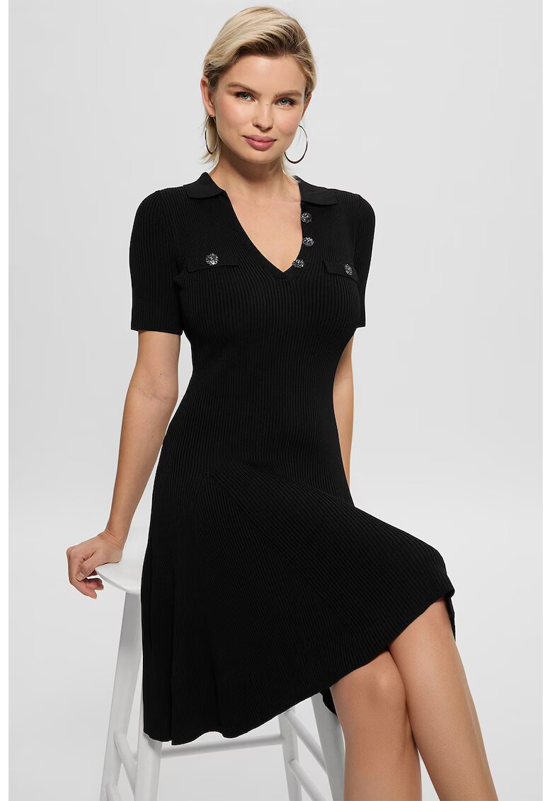 GUESS Rochie midi evazata cu aspect striat - Negru
