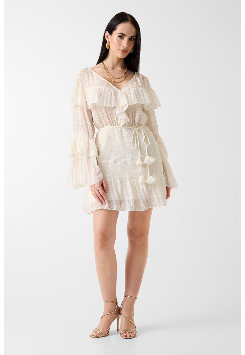 GUESS Rochie mini cu volane si canafi - Alb fildes