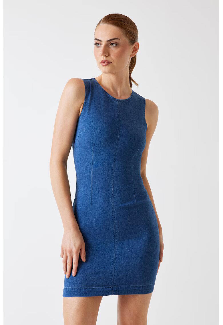 GUESS Rochie mini din denim cu croiala bodycon - Albastru inchis