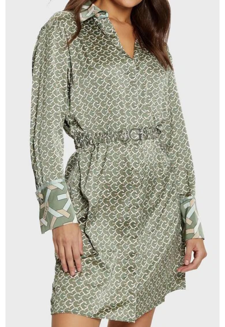 GUESS Rochie satinata cu print logo