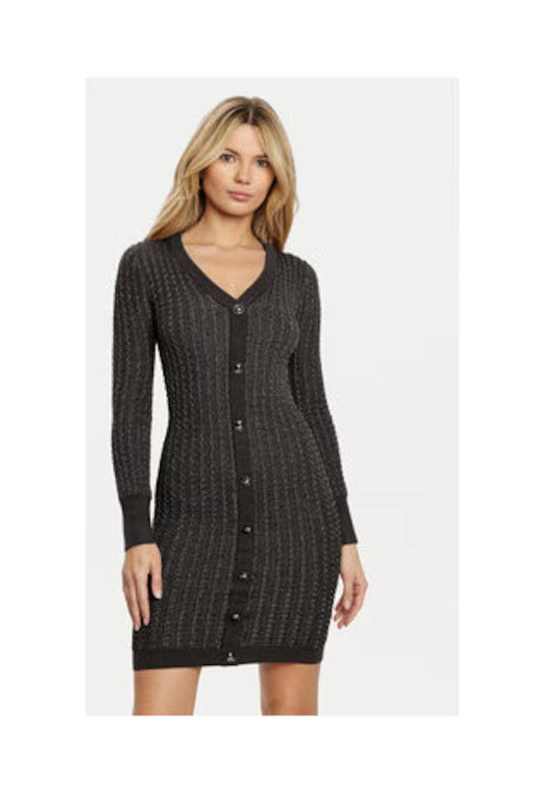 GUESS Rochie Tricotata Cu Maneca Lunga Si Nasturi