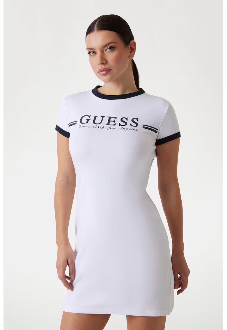 GUESS Rochie-tricou cu imprimeu logo - Alb/Bleumarin
