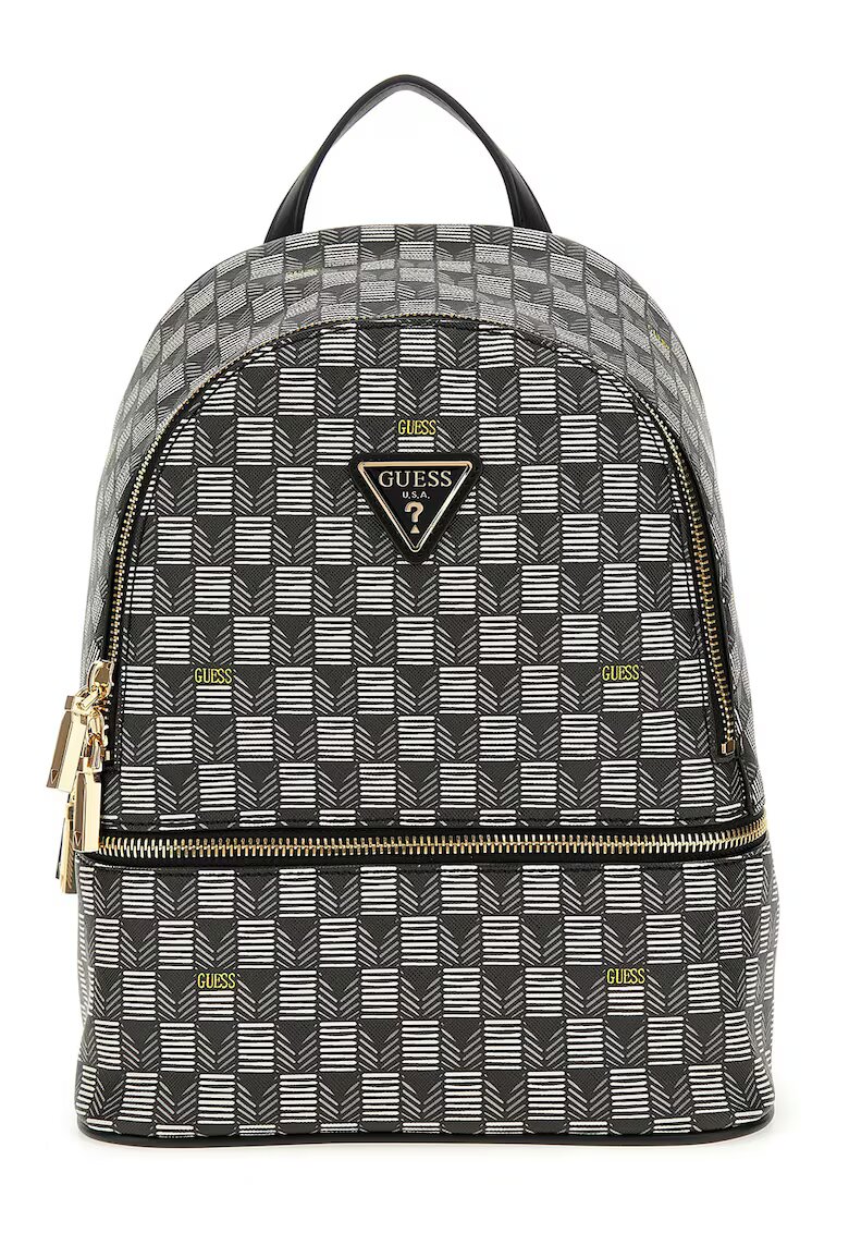 GUESS Rucsac cu model si barete ajustabile Follie - Negru/Alb murdar
