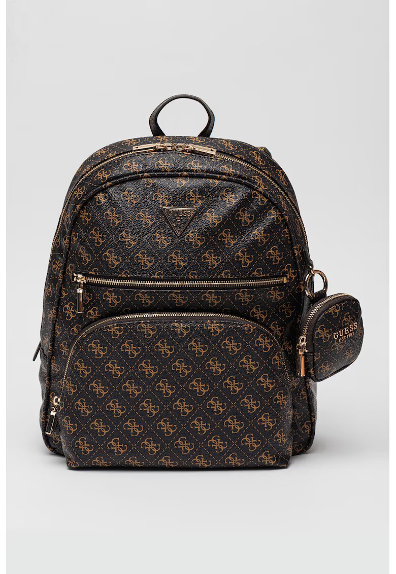 GUESS Rucsac de piele ecologica cu model logo - Negru/Maro camel