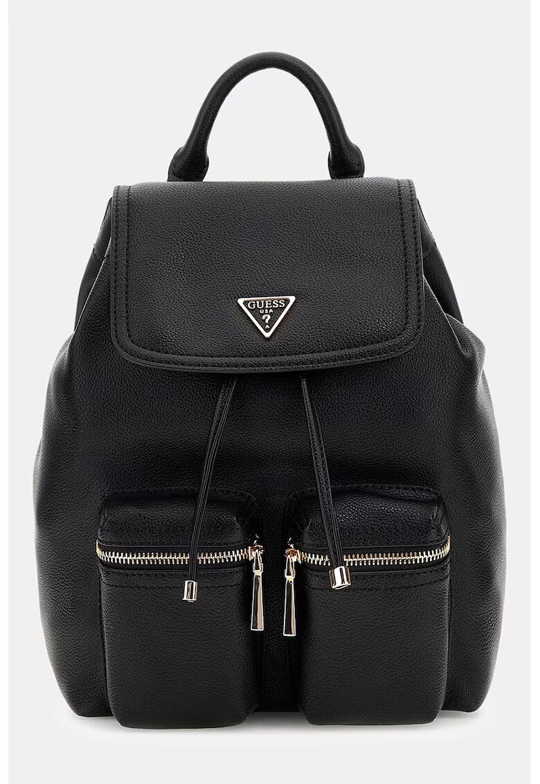 GUESS Rucsac din piele ecologica cu doua buzunare cu fermoar - Negru