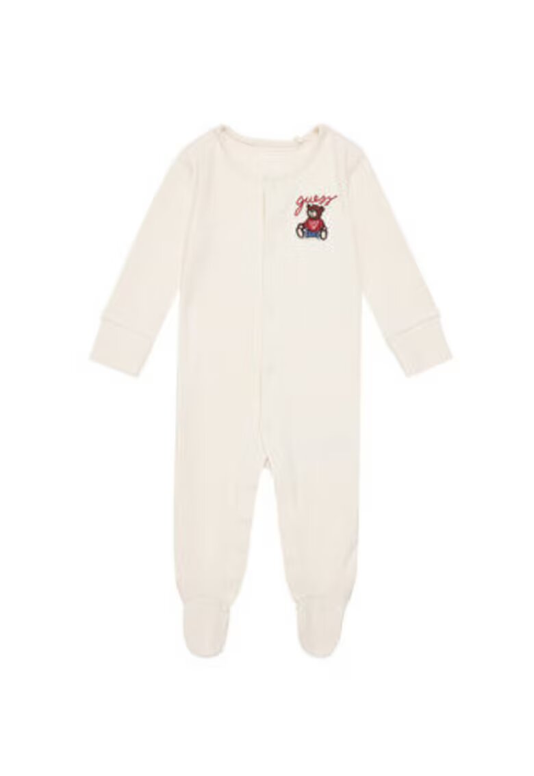 GUESS Salopeta din amestec de bumbac organic cu aplicatie urs brodata