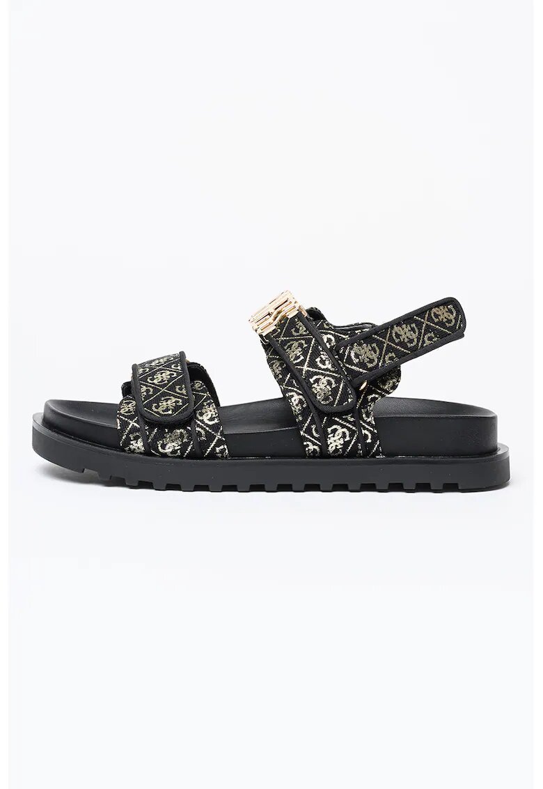 GUESS Sandale cu velcro si logo metalic - Auriu/Negru