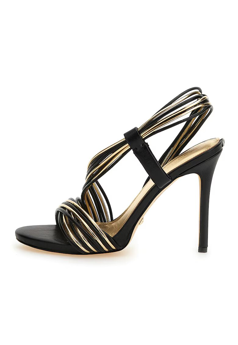 GUESS Sandale de piele ecologica cu barete multiple - Auriu/Negru