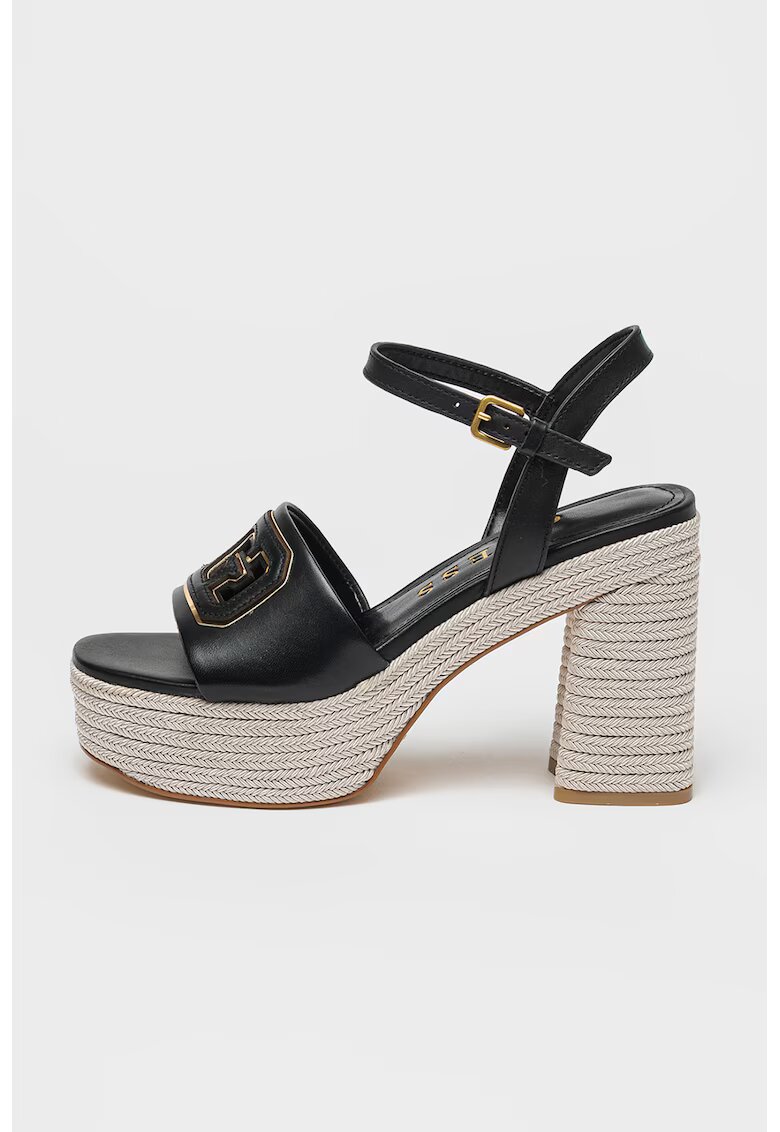 GUESS Sandale de piele si piele ecologica - cu toc - Negru