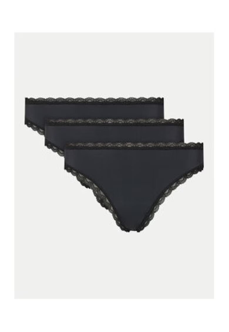 GUESS Set de 3 perechi de chiloti clasici cu terminatii din dantela