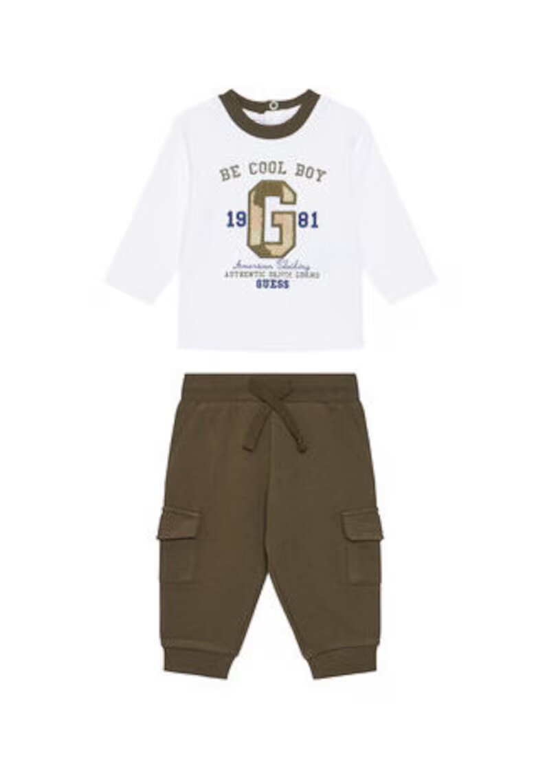 GUESS Set de bluza cu imprimeu text si pantaloni cu buzunare cargo