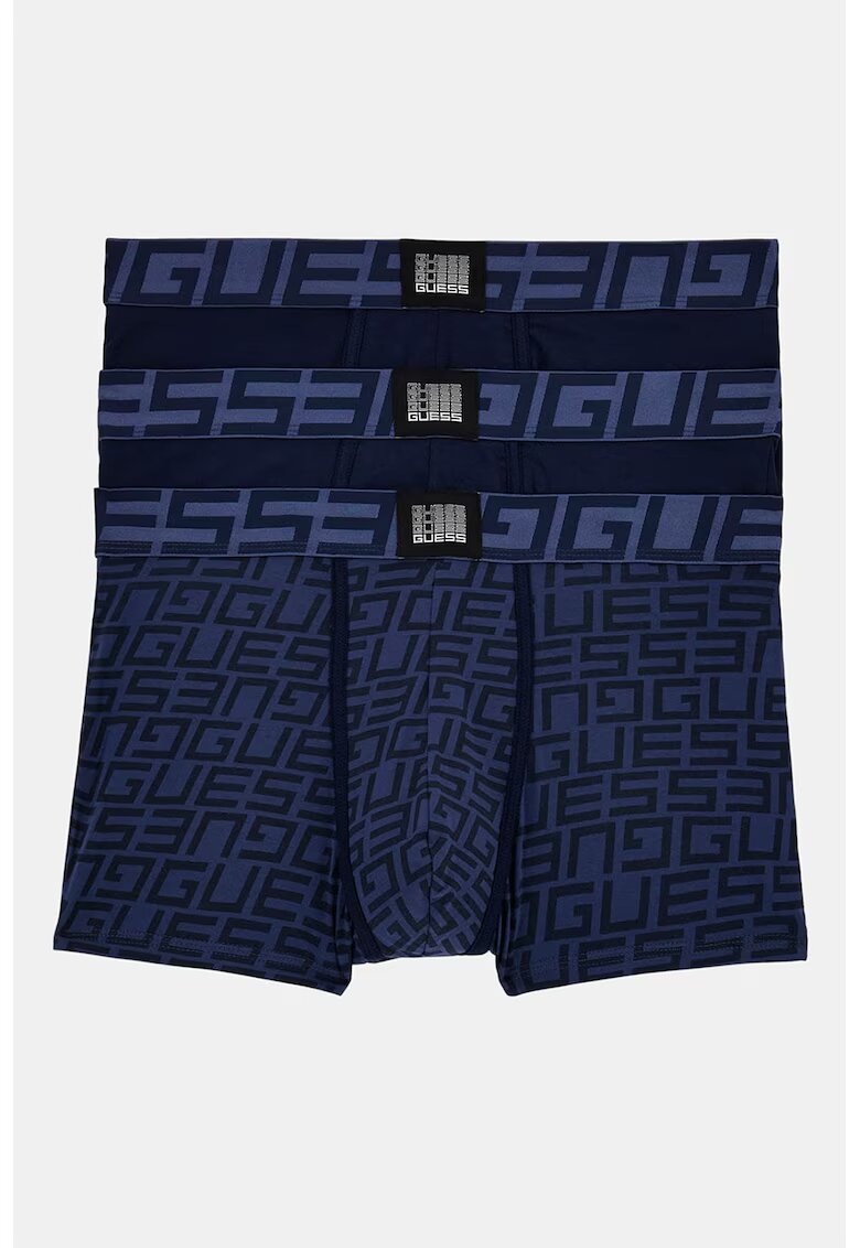 GUESS Set de boxeri cu banda logo in talie - 3 perechi - Albastru inchis