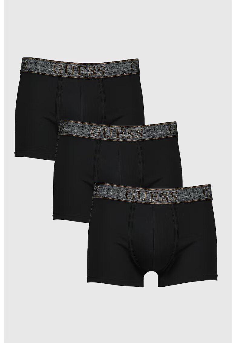 GUESS Set de boxeri cu banda logo in talie - 3 perechi - Negru
