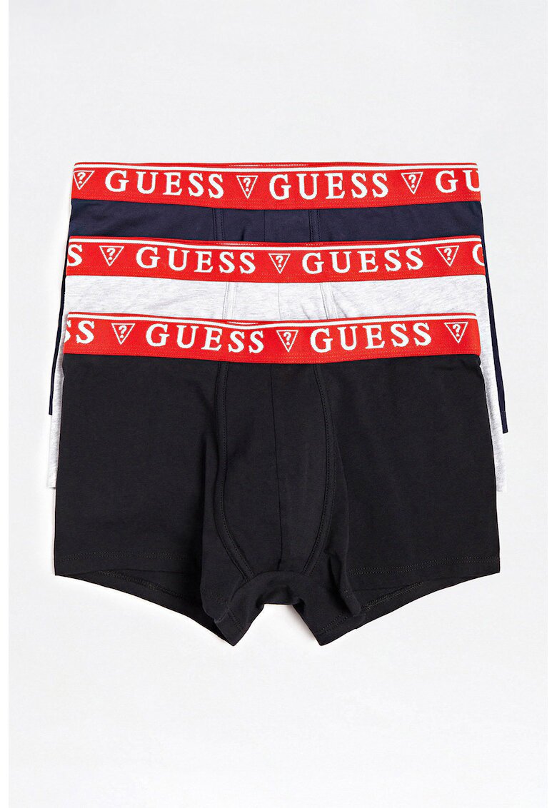GUESS Set de boxeri cu banda logo in talie - 3 perechi - Negru/Gri deschis melange/Bleumarin