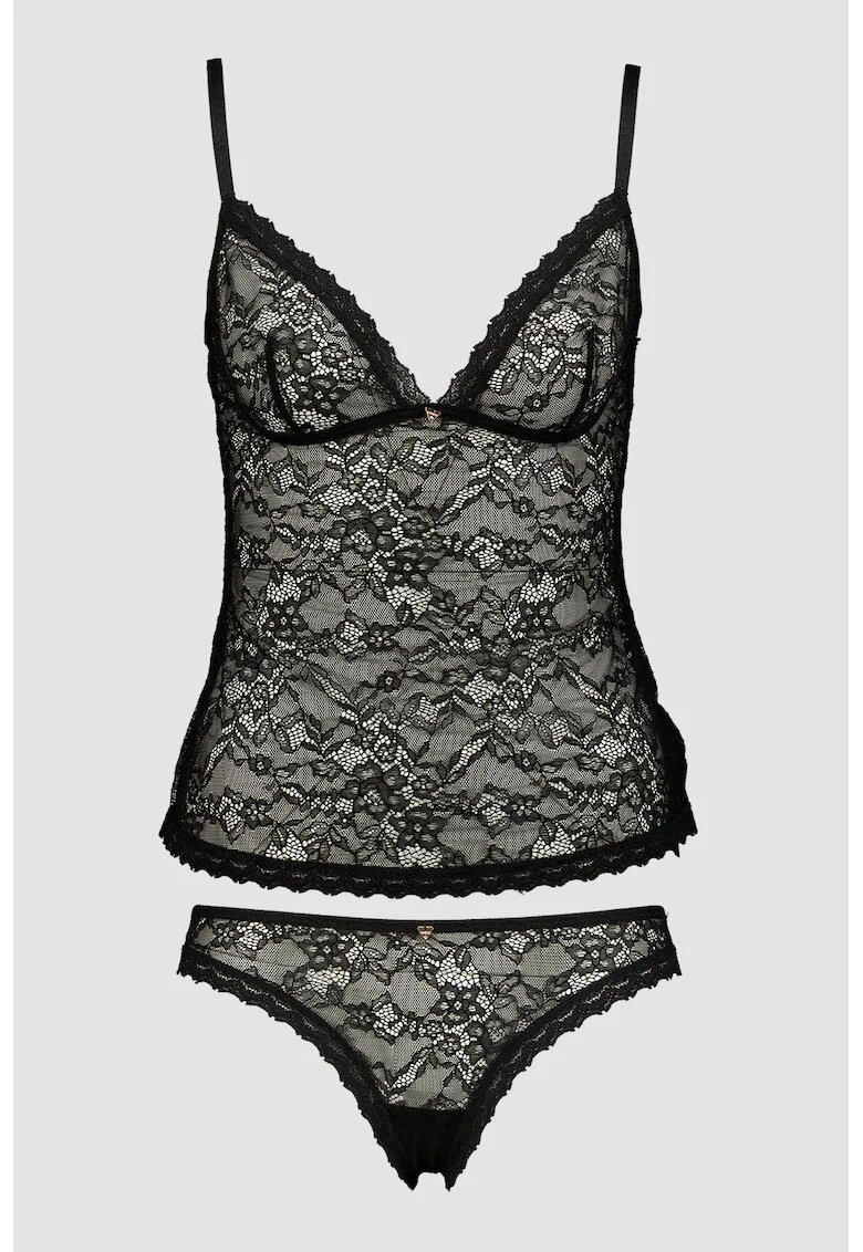 GUESS Set de chiloti brazilieni si top din dantela - Negru