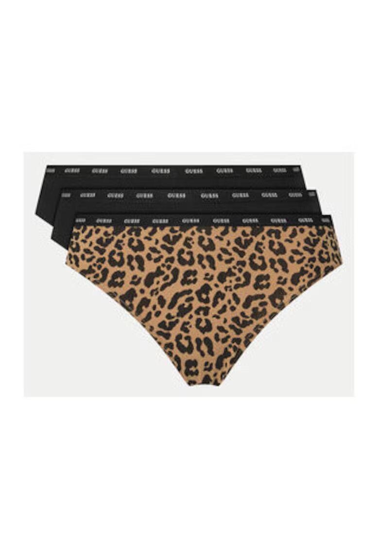 GUESS Set de chiloti din amestec de bumbac cu model si uni - 3 perechi