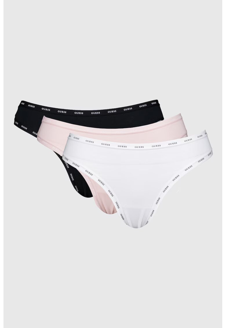 GUESS Set de chiloti tanga - 3 perechi - Alb/Negru/Roz pal