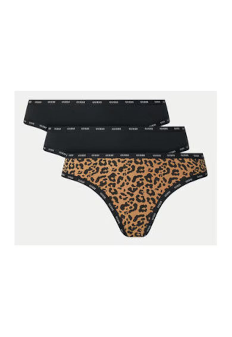 GUESS Set de chiloti tanga din amestec de bumbac cu model si uni - 3 perechi