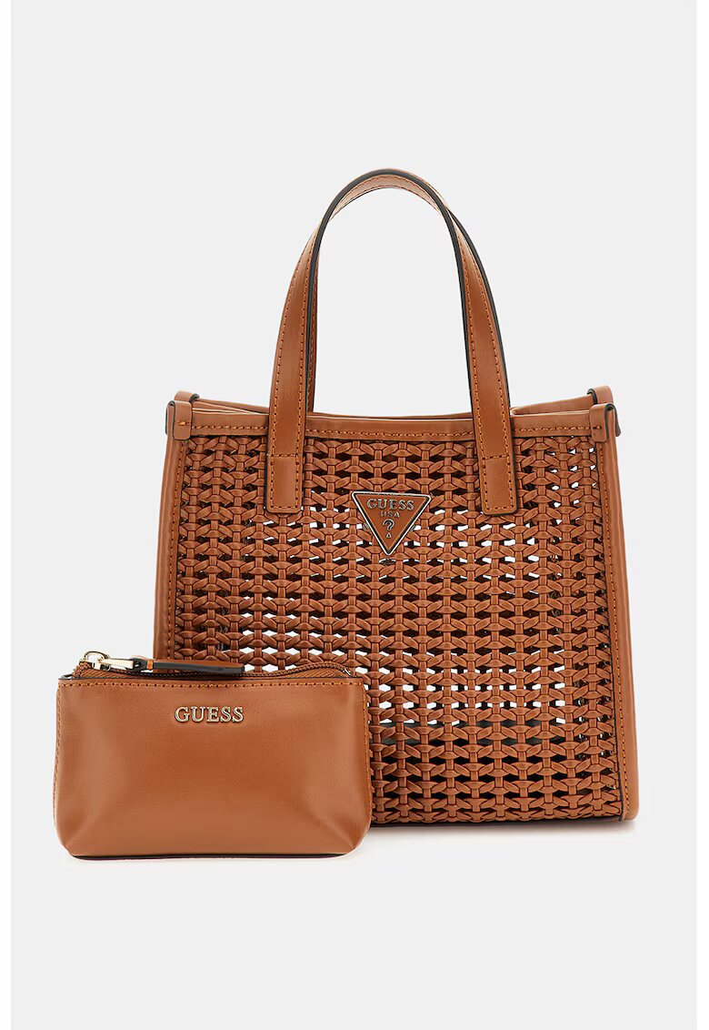 GUESS Set de geanta de umar si etui detasabil cu aspect tesut Brigitta - Portocaliu stins