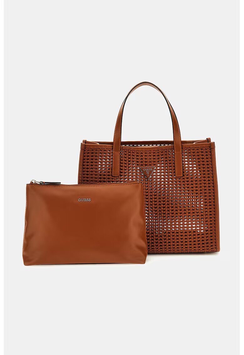 GUESS Set de geanta shoppe si etui cu aspect tesut Brigitta - Portocaliu stins