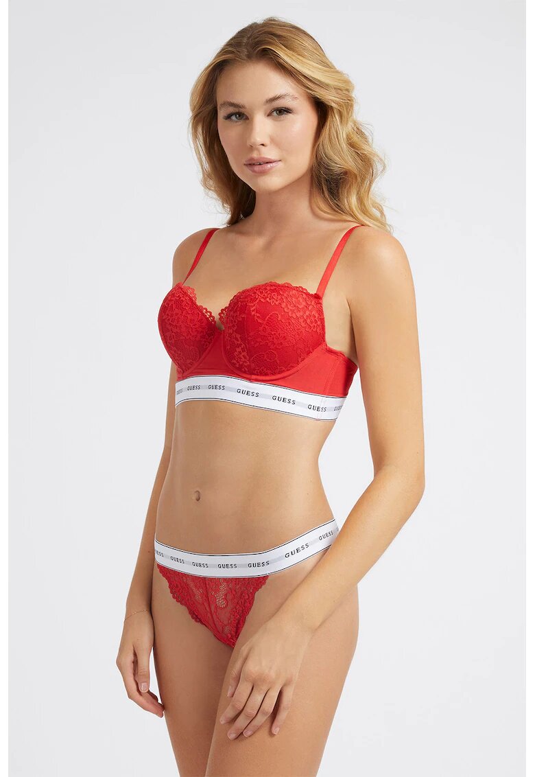 GUESS Sutien balconette cu insertii de dantela - Rosu