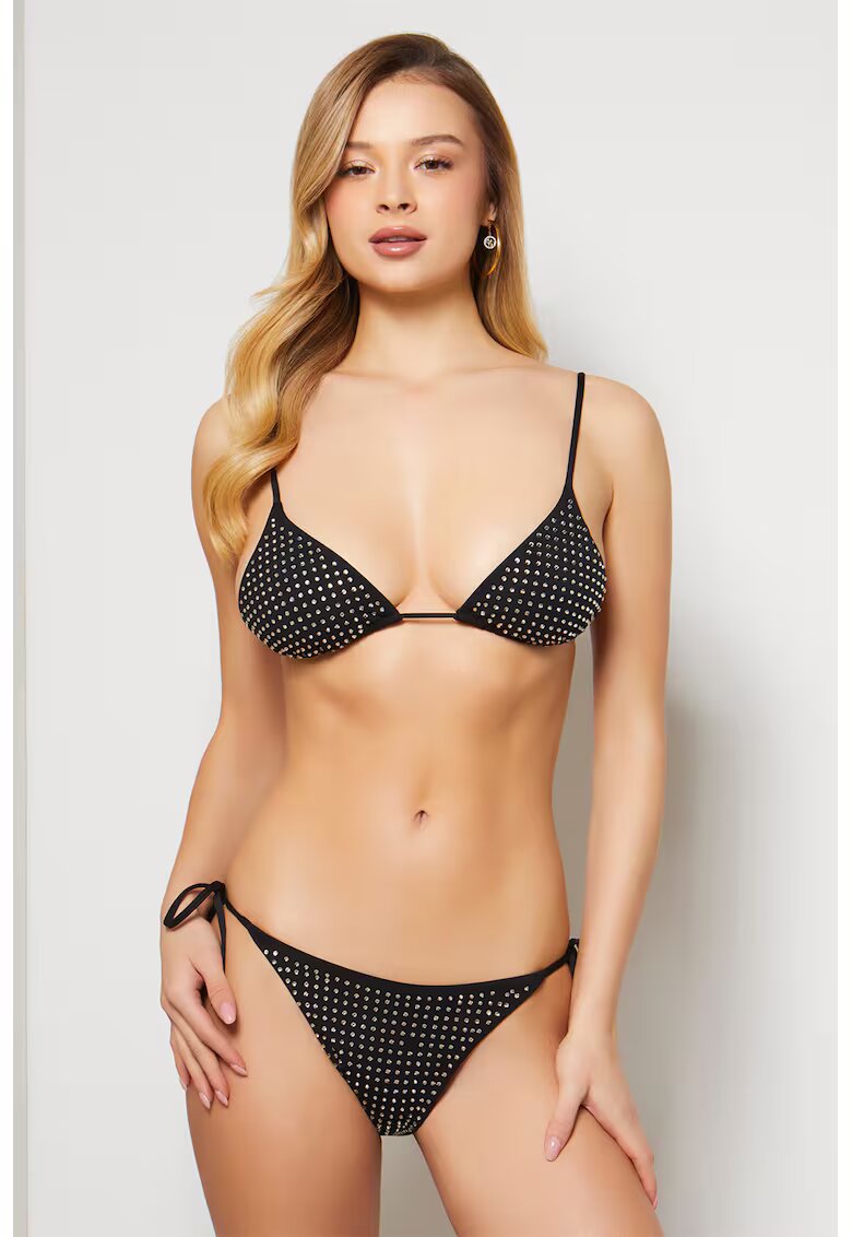 GUESS Sutien de baie cu strasuri - Negru/Argintiu
