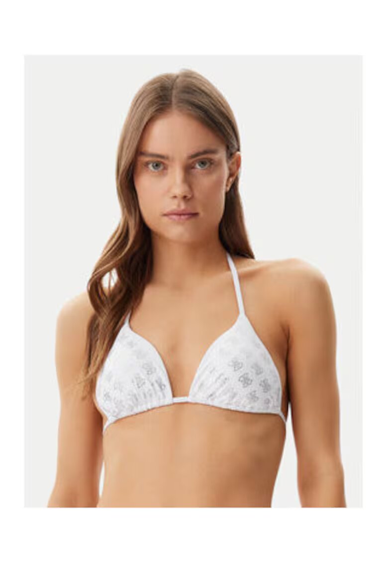 GUESS Sutien de baie triunghiular cu logo - alb