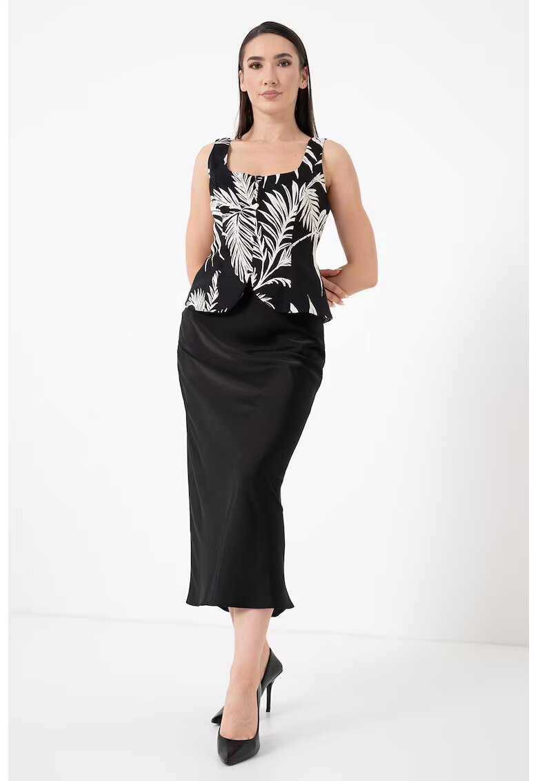 GUESS Top asimetric din amestec de in cu model - Alb fildes/Negru