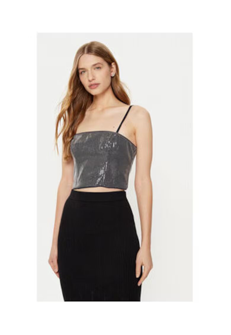 GUESS Top crop cu bretele spaghetti si aspect lucios