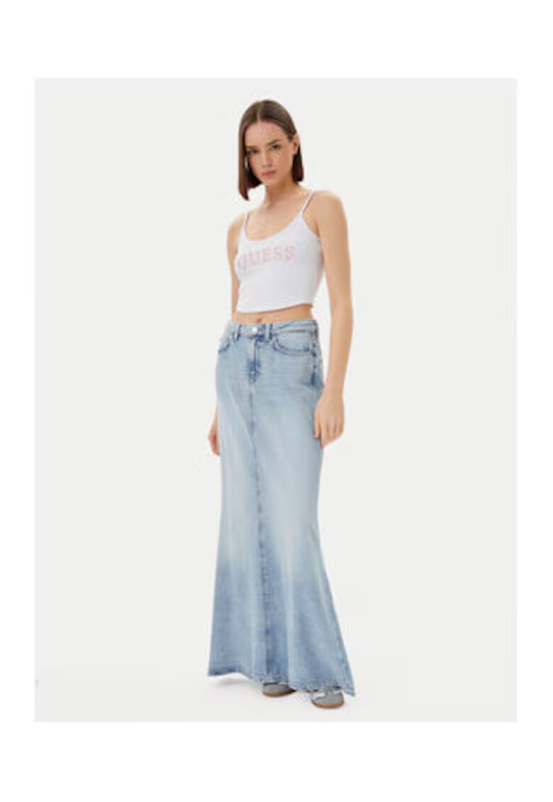 GUESS Top crop cu logo si guler rotund