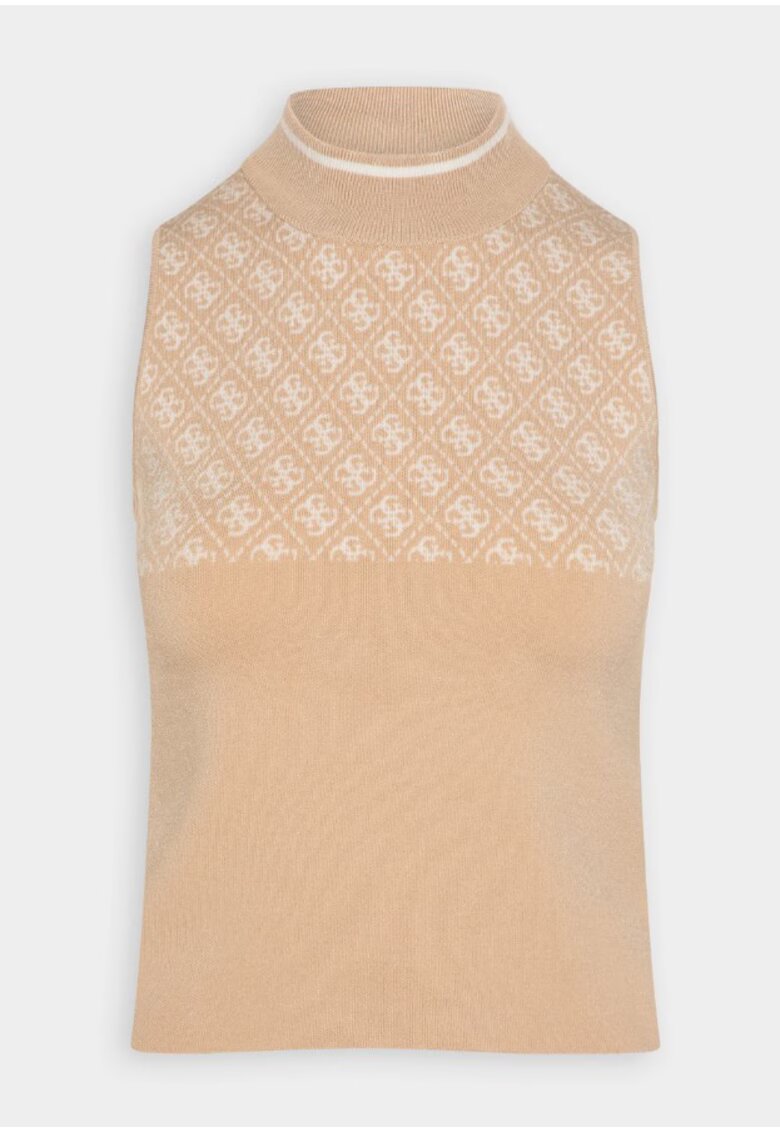 GUESS Top crop dama cu model - viscoza - bej -