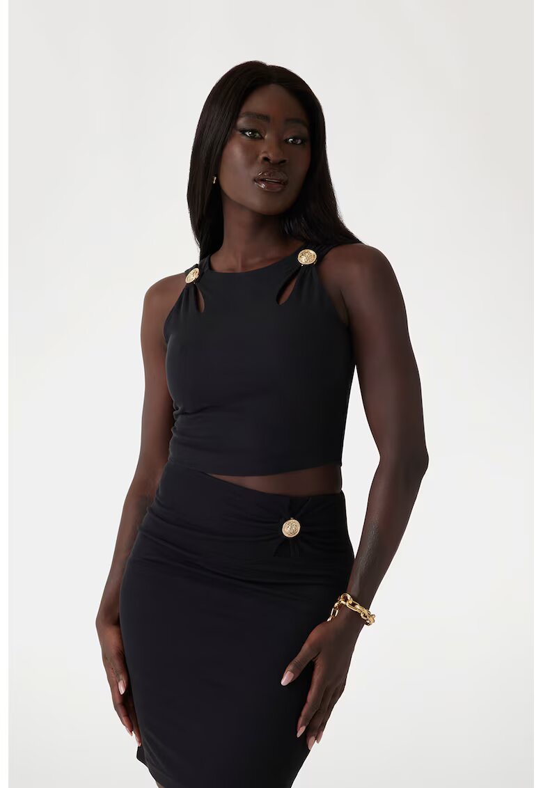 GUESS Top crop din amestec de modal cu detalii decupate - Albastru ultramarin