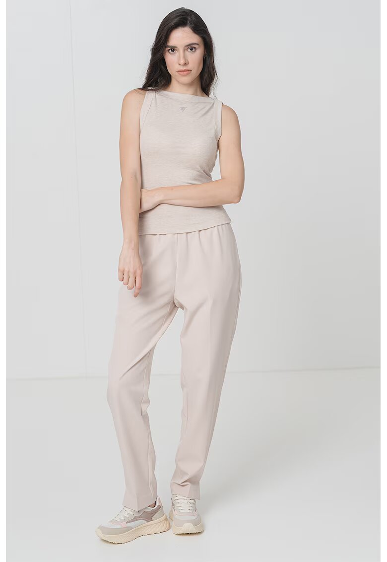 GUESS Top cu aplicatii din paiete - Bej deschis melange