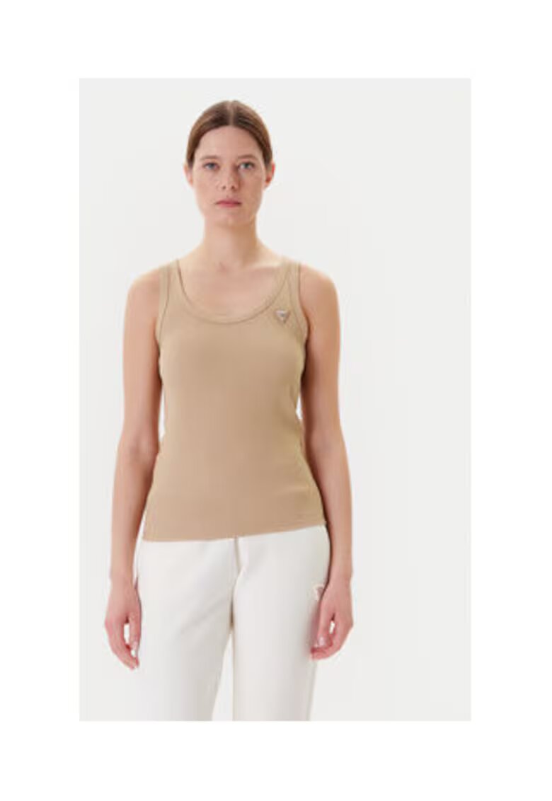 GUESS Top regular fit cu striatii - decolteu rotund si aplicatie metalica discreta