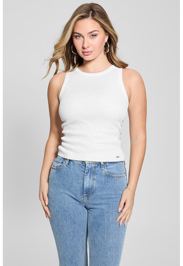 GUESS Top slim fit cu paiete - Alb