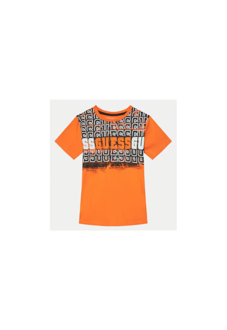 GUESS Tricou bumbac cu imprimeu logo si decolteu la baza gatului - Portocaliu mandarina
