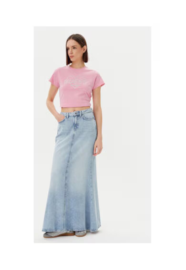 GUESS Tricou crop din bumbac organic cu guler rotund