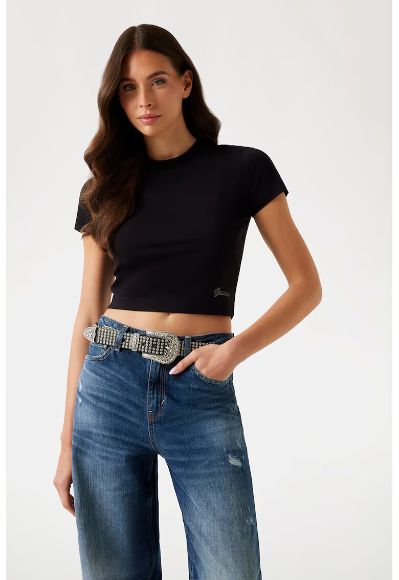 GUESS Tricou crop slim fit - Negru