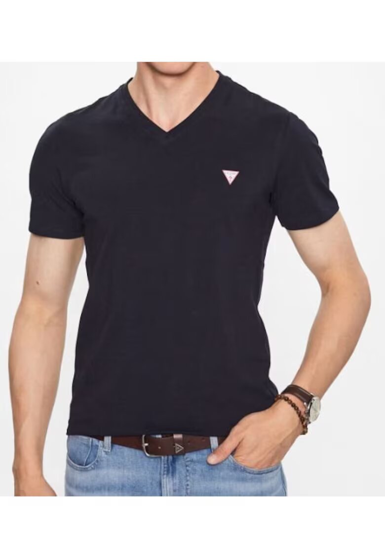 GUESS Tricou cu decolteu in V si logo discret -