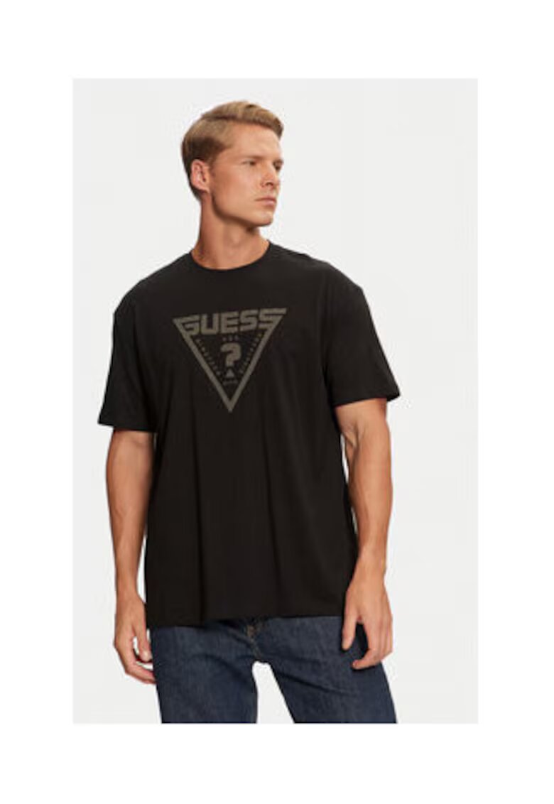 GUESS Tricou cu decolteu la baza gatului imprimeu logo
